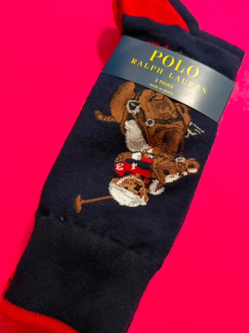 NEW Ralph Lauren Polo Bear Men's Long Dress Sock Navy Red 2-Pack 10-13